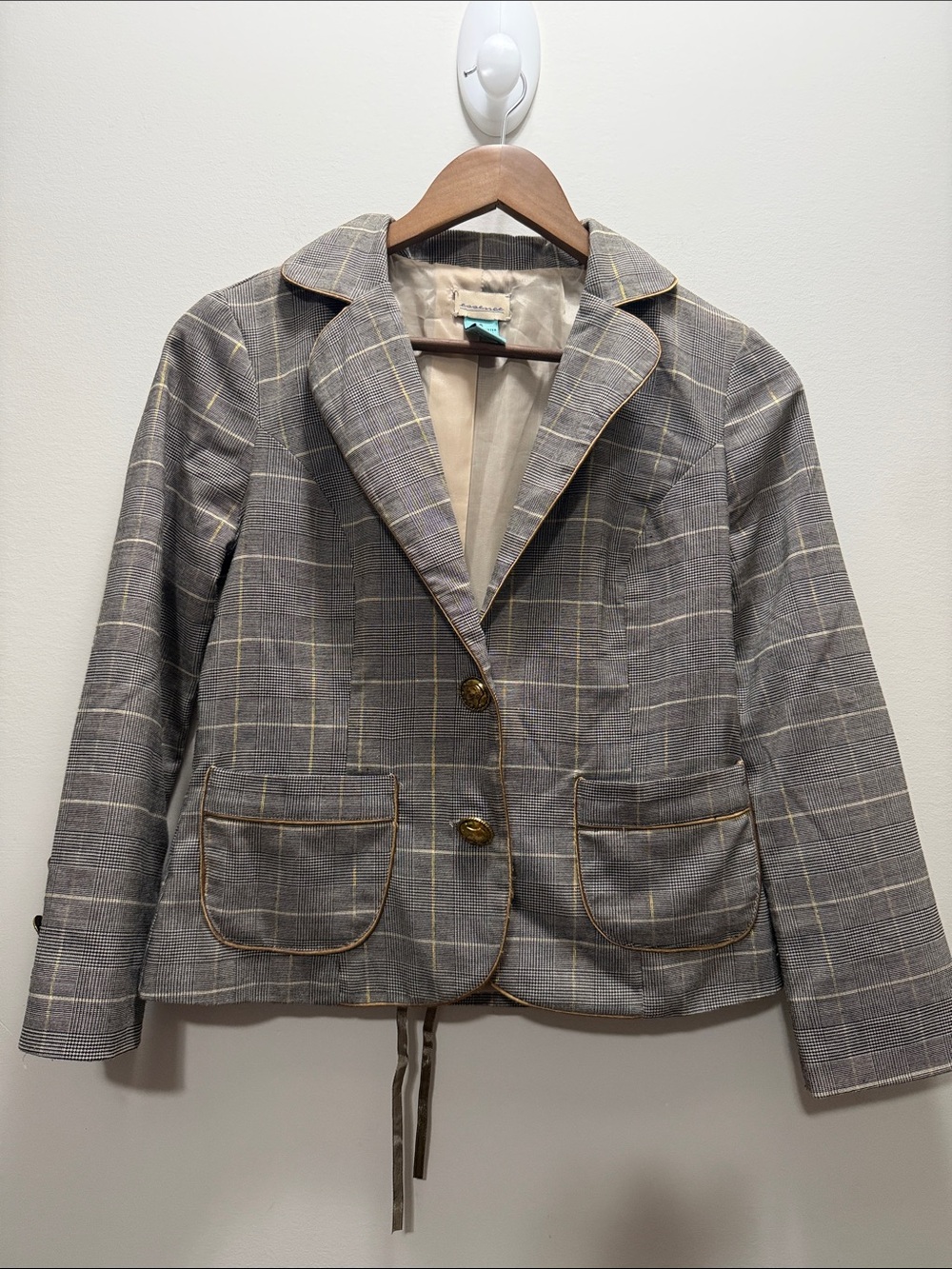 Vintage Essence Tailored Gray Plaid Blazer Size S / 20x17